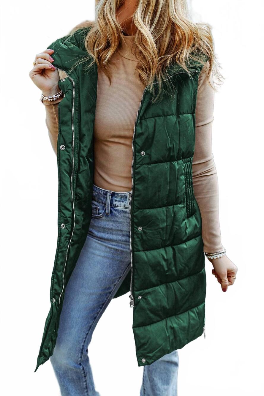NEW LDC hooded long quilted vest coat in green